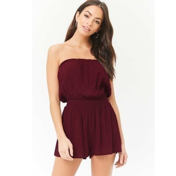 Forever 21 Pants - Forever 21 Smocked Strapless Romper